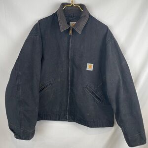Vintage 90s Carhartt J80 BLK Detroit Jacket Black XL Corduroy Collar DISTRESSED